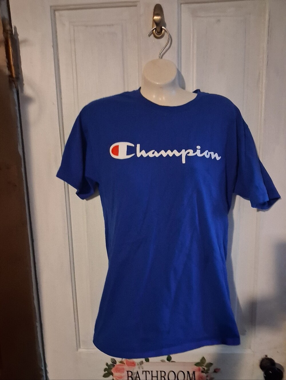 Champion Royal Blue Script Logo Tee Mens Size Medium